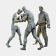 Monumental Contemporary Boxing Trio Bronze Sculpture by Giant Sculptures, 250cm, two sparring fighters with a tracksuited trainer watching, weathered patina.