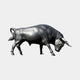 Giant Sculptures Monumental Contemporary Charging Bull Bronze Sculpture 202cm in matte black patina, head lowered and tail raised, shown side-on against a plain background.