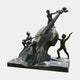 Monumental Contemporary Children with Double Bass Bronze Sculpture 220cm by Giant Sculptures, four cherubs playing around a tilted double bass, dark patina.