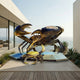 Monumental Contemporary Crab and Companion Bronze Sculpture by Giant Sculptures, 300cm dual-tone patina crab with raised claws and smaller crab on a terrace.