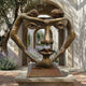 Monumental Contemporary Dual Figures Face Bronze Sculpture by Giant Sculptures, two arched nude figures forming a face, displayed in a sunlit courtyard with lavender.