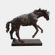 Giant Sculptures Monumental Contemporary Galloping Horse Bronze Sculpture in dark patina with gold-toned melting clock draped over its back, on a rectangular base.