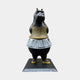 Monumental Contemporary Hippopotamus Ballerina Bronze Sculpture by Giant Sculptures, front view with black patina, gold corset, grey pleated tutu on plain background.