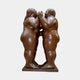 Giant Sculptures Monumental Contemporary Kissing Couple Bronze Sculpture 250cm, two voluminous nude figures embracing in a kiss, warm brown patina, on plain background.