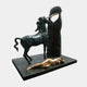 Monumental Contemporary Rearing Horse and Recumbent Figure Bronze Sculpture by Giant Sculptures with verdigris horse, gold nude figure, and dark column.
