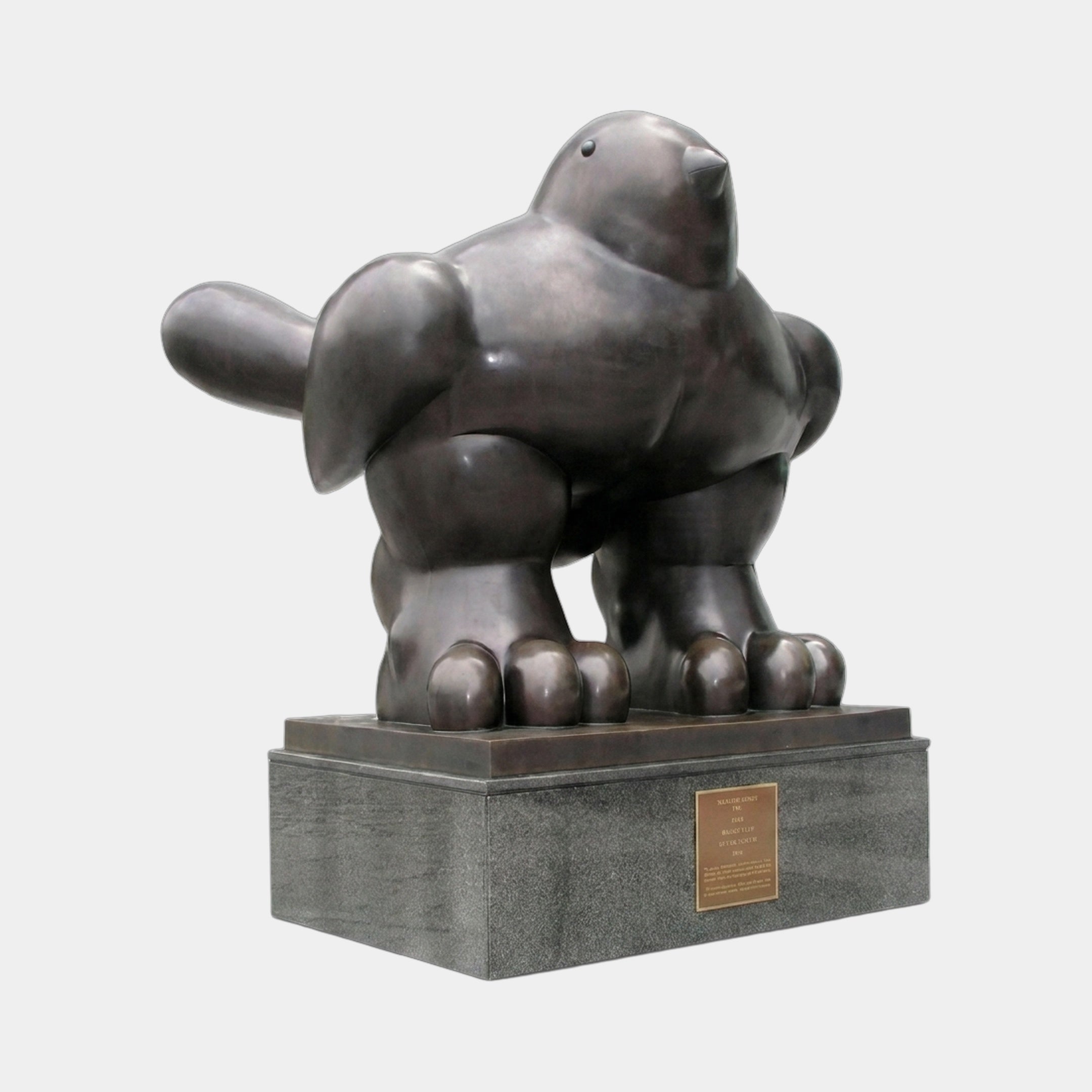 Monumental Contemporary Rotund Pigeon Bronze Sculpture by Giant Sculptures, 180cm, dark-brown patina, on a bronze platform and grey stone plinth.