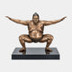 Monumental Contemporary Sumo Wrestler Bronze Sculpture by Giant Sculptures in shiko stance with arms extended, mid-brown patina, on a polished black granite base.