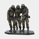 Giant Sculptures' Monumental Contemporary Three Soldiers Bronze Sculpture 240cm, dark patina figures carrying a wounded comrade, on octagonal base, white background.