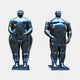 Monumental Contemporary Voluminous Standing Figures Bronze Sculpture by Giant Sculptures, paired female and male nudes in mirror-polished black bronze on low plinths.