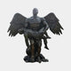 Monumental Contemporary Winged Angel Bronze Sculpture by Giant Sculptures, 300cm, showing a winged figure cradling a fallen soldier, dark patina, plain background.