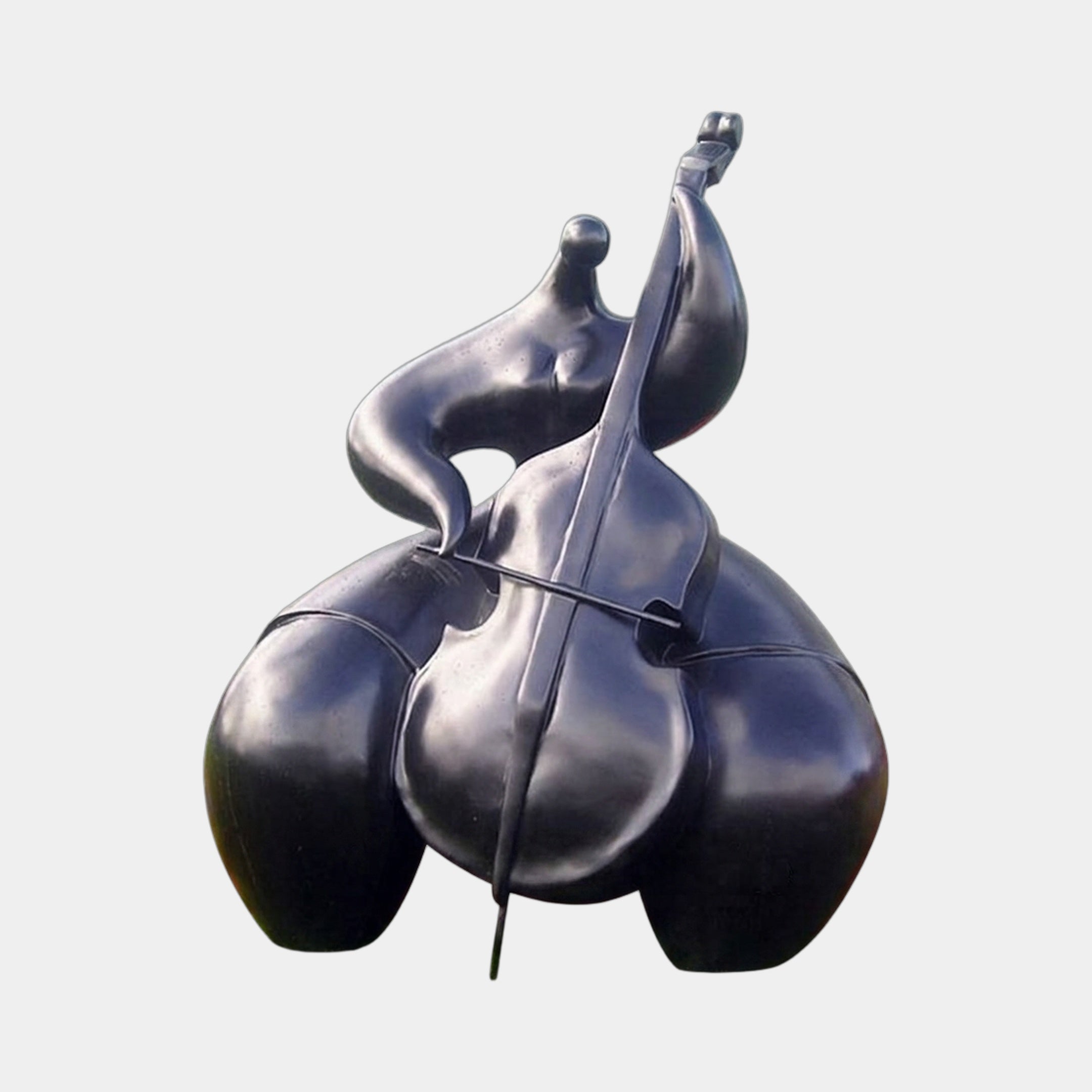 Monumental Modern Abstract Cellist Bronze Sculpture by Giant Sculptures, 320cm black patina figure with swelling rounded forms playing a double bass.
