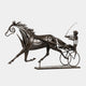 Monumental Modern Abstract Harness Racing Horse and Sulky Bronze Sculpture by Giant Sculptures, side view in blackened patina with helmeted driver raising a whip.