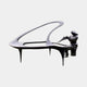 Monumental Modern Abstract Piano and Figure Bronze Sculpture by Giant Sculptures, 220cm, dark patina figure seated at an open grand piano form on a light background.