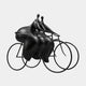 Monumental Modern Abstract Tandem Riders Bronze Sculpture by Giant Sculptures, 250cm, two bulbous black figures on a slim bicycle frame, plain background.