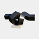 Monumental Modern Interlocking Ribbon Form Bronze Sculpture by Giant Sculptures, two twisting dark satin bronze forms on a pale stone plinth.