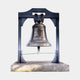 Monumental Traditional Church Bell Bronze Sculpture by Giant Sculptures, 220cm bronze bell with Latin inscription in a steel yoke on a pale stone plinth.