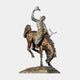 Monumental Traditional Cowboy on Bucking Bronco Bronze Sculpture by Giant Sculptures, rider raising hat on a lunging horse with stone base, on white.