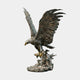 Monumental Traditional Eagle Bronze Fountain by Giant Sculptures, 240cm cast bronze with dark patina and gold-toned beak and talons, wings raised mid-strike over prey.
