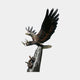 Monumental Traditional Eagle Bronze Sculpture by Giant Sculptures, 250cm, wings raised with talons extended atop a tree-trunk pillar entwined by a coiled snake.