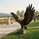 Monumental Traditional Landing Eagle Bronze Sculpture by Giant Sculptures with wings raised on a rocky base, displayed on a terrace overlooking Tuscan hills.