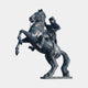Giant Sculptures' 320cm Monumental Mounted Soldier and Rearing Horse Bronze Sculpture in dark patina, shown side-on with sword in hand, on a granite base.