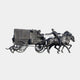 Monumental Pioneer Covered Wagon with Horse Team Bronze Sculpture by Giant Sculptures, side view of galloping horses, driver, rider and running dog.