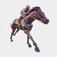Monumental Traditional Racehorse and Jockey Bronze Sculpture by Giant Sculptures, shown mid-gallop with the jockey crouched low, against a plain light background.