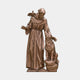 Monumental Traditional Robed Friar with Dove and Wolf Bronze Sculpture by Giant Sculptures, 210cm, with warm golden patina on a rocky base.