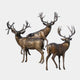 Monumental Traditional Stag Group Bronze Sculpture by Giant Sculptures, three life-size stags with large antlers in warm bronze patina on a plain background.
