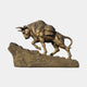 Giant Sculptures Monumental Traditional Straining Bull Bronze Sculpture 230cm, antique gold-brown patina, head lowered hauling a bundled pack on a rocky base.