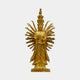 Giant Sculptures Monumental Thousand-Armed Guanyin bronze statue in gilt gold finish, with stacked heads, fanned arms, and lotus base, on a plain background.