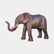 Giant Sculptures Monumental Traditional Walking Elephant Bronze Sculpture 280cm in profile with raised trunk, fanned ears, and ivory-toned tusks on a plain background.