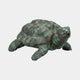 Small Traditional Tortoise Bronze Fountain by Giant Sculptures in verde antique patina, shown in crawling pose with water spout at the mouth, against a white background.