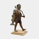Giant Sculptures' 150cm Traditional Barefoot Boy with Fish bronze sculpture, mid-stride and grinning, carrying a large fish on a stick over his shoulder, on a granite base.