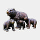 Traditional Bear Family Bronze Sculpture by Giant Sculptures, 90cm grouping with an open-mouthed adult bear and three walking cubs in dark copper-brown patina.