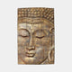 Traditional Buddha Face Bronze Relief by Giant Sculptures, a 40cm wall panel with closed eyes, urna mark, and spiral ushnisha in warm golden-brown patina.