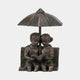 Traditional Children Reading Fountain Bronze Fountain by Giant Sculptures, 80cm, depicting a boy and girl seated on a bench reading beneath a ribbed umbrella.