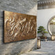 Giant Sculptures' Traditional Dragon and Phoenix Bronze Relief 80cm mounted on a grey brick wall in a Chinese courtyard with bonsai and moon gate.
