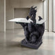 Traditional Dragon Coffee Table Bronze Sculpture by Giant Sculptures with black patina finish, rearing dragon supporting a rectangular glass top in a minimal interior.
