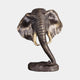 Traditional Elephant Head Bronze Bust 45cm by Giant Sculptures, front view with spread ears, ivory-toned tusks, and curled trunk resting on a textured base.