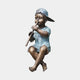 Traditional Flute Boy Bronze Fountain by Giant Sculptures, a 90cm seated barefoot boy in backward cap and shirt playing a flute, two-tone bronze and verdigris patina.