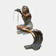 Traditional Girl with Shell Fountain Bronze Sculpture by Giant Sculptures, 110cm, girl seated on wave-form base pouring water from a shell, plain background.