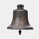 Traditional Liberty Bell Bronze Sculpture by Giant Sculptures, 91cm tall with antique golden-brown patina, raised inscription bands, and dark clapper, on a plain background.
