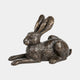 Traditional Lying Hare Bronze Sculpture by Giant Sculptures, 25cm, shown in side profile with ears upright and legs stretched, warm brown patina against a plain background.