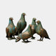 Traditional Pigeon Flock Bronze Sculpture 35cm by Giant Sculptures, five cast pigeons with antique verdigris and copper patina on a plain background.