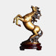 Traditional Rearing Horse Bronze Sculpture 50cm by Giant Sculptures, golden-bronze patina with flowing mane and tail, on a round lacquered wooden stand.