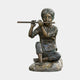 Giant Sculptures Traditional Seated Boy Playing Flute Bronze Fountain at 90cm, barefoot child cross-legged on a textured rock base with antique patina finish.